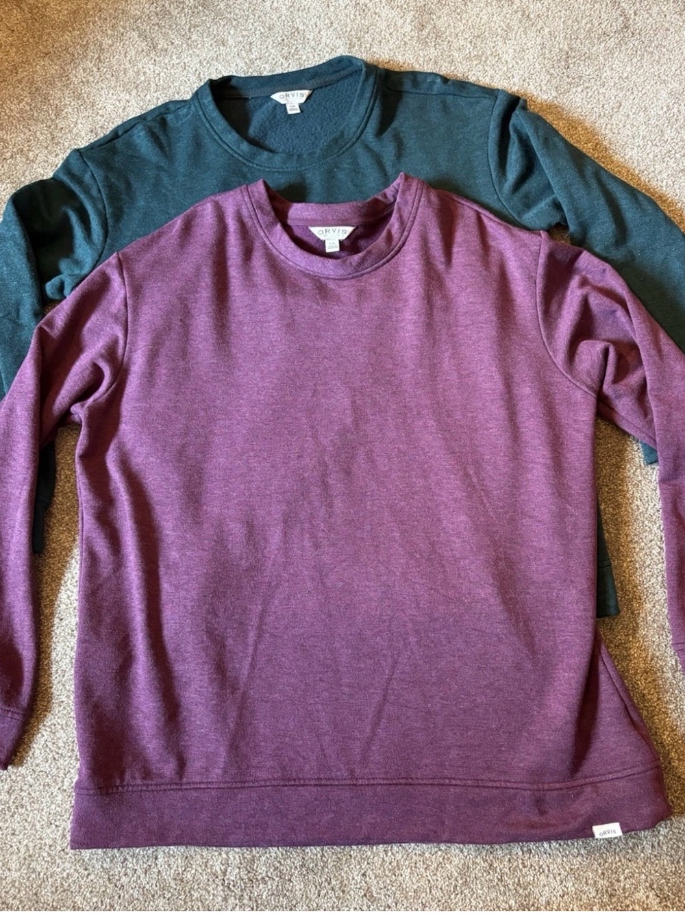 Orvis Women’s Sweatshirts (2) Fleece Crewneck Pullovers Size Large Purple & Teal